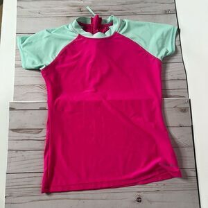 Eddie Bauer Pink Sea Blue Swim Shirt Rash Guard Top
